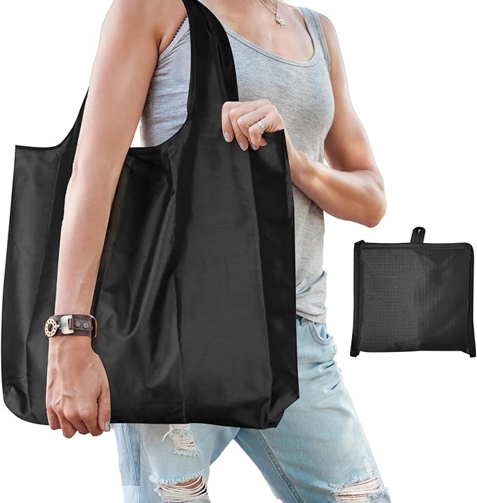 Ksheria Large 50lbs Heavy Duty Reusable Foldable Grocery and Shopping Tote Bags - Washable Polyester Bags in Pocket