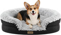 Miorun Fluffy Orthopedic Dog Bed for Small & Medium Dogs and Cats, Calming Plush Sofa Bed with Curved Bolster Support and Egg-Crate Foam Base, 35" Cozy Oval Pet Donut Bed with Washable Cover, Gray