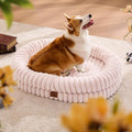 ChiXnuggle Dog Bed Large Sized Dog - Luxury Striped Faux Fur Waterproof Pet Couch with Removable Washable Cover, Orthopedic Pet Bed with Bolster Sides for Sleeping, Pink