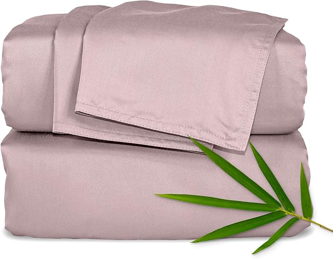 Pure Bamboo Twin Sheets, Genuine 100% Organic Viscose Derived from Bamboo Bed Sheet Set, Luxuriously Soft & Cooling, Double Stitching, 2 Year Quality Promise (Twin, Dusty Pink)