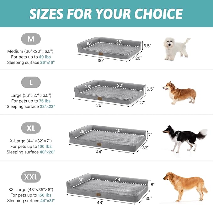 COZY KISS Orthopedic Dog Bed for Medium Small Size Dog, Dogs Crate Bed, L Shaped Foam Anti-Slip Bottom Pet Cat Sofa with Washable Removable Cover, Suitable for Pet Up to 40 lbs, 30x20x6.5 inch, Grey