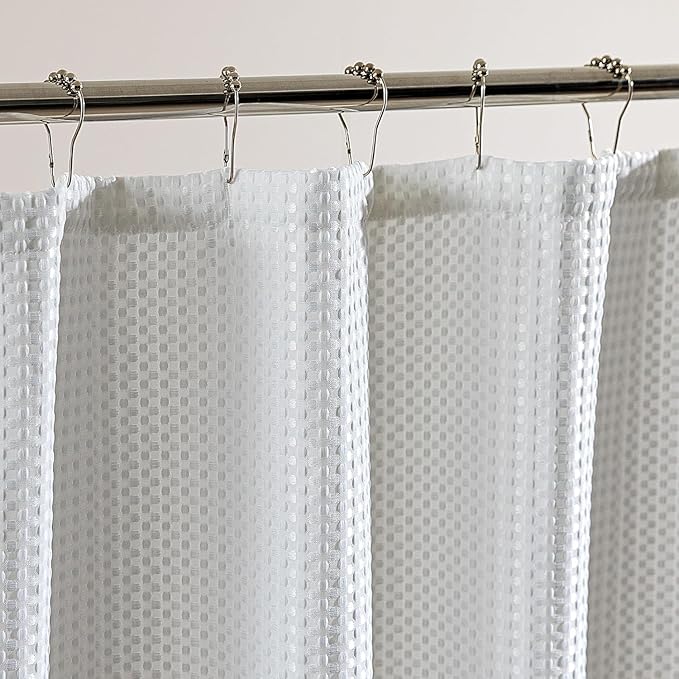 SLEEP ZONE Shower Curtain Liner, Waffle Shower Curtains for Bathroom, Heavy Duty Thick Fabric Shower Curtains - 285GSM Luxury Weighted Polyester Bath Curtain, 72" × 72" (Pure White)