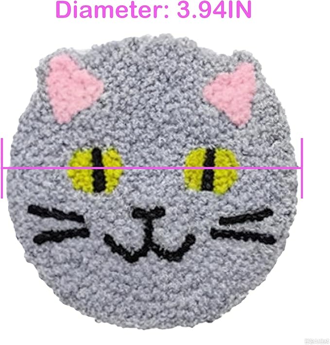 57lilina Punch Needle Coaster Kit for Adults Beginners, 6 Set Complete Animal Cat Punch Needle Stitching Embroidery Art Kit, Step-by-Step Guide Make Punch Needling Drink Coasters for Starter