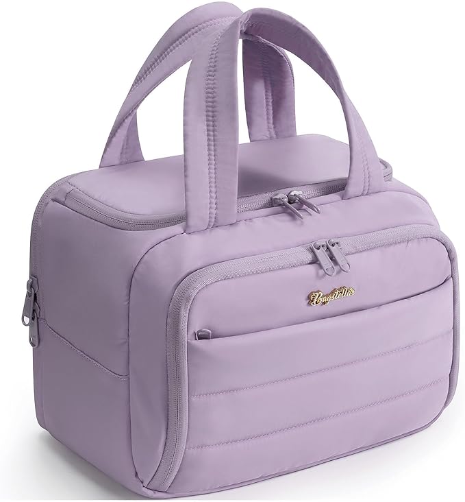 Bagstellar Travel Toiletry Bag, Lightweight Wide-open Large Puffy Toiletry Bag for Women, Quilted Makeup Bag Organizer Water-resistant Cosmetic Bag with Handle for Toiletries, Essentials, Accessories