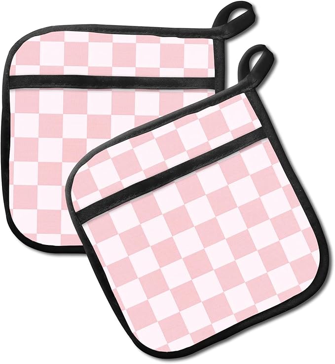 2 Pack Pot Holders for Kitchen Clearance, Cute Hot Pads, Funny Oven Pot Holders, Potholders Sets for Kitchen Heat Resistant Pink Cute Checkerboard