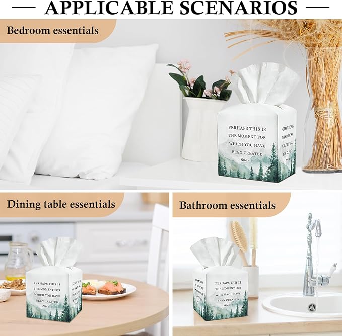 Watercolor Christian Tissue Box Covers Square, Leather Tissue Box Holders Decorative for Car Nightstand Home Office Organizer, Square Facial Paper Organizer Home Decor -026