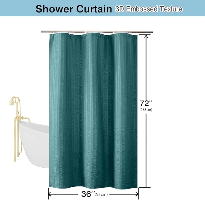 Aiyufeng Turquoise Shower Curtain for Bathroom, Embossed Textured Fabric Shower Curtain for Bathroom - Soft Cloth & Hotel Spa, Machine Washable, 36X72, Turquoise