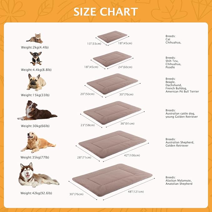 Vetasac Reversible Dog Bed Mat with Plush and Corn Velvet,Soft Warm Pet Cushion, Dual Purpose Washable Sleeping Mattress Bed for Small Medium Large Dog and Cat XB004 (36"x23", Khaki)