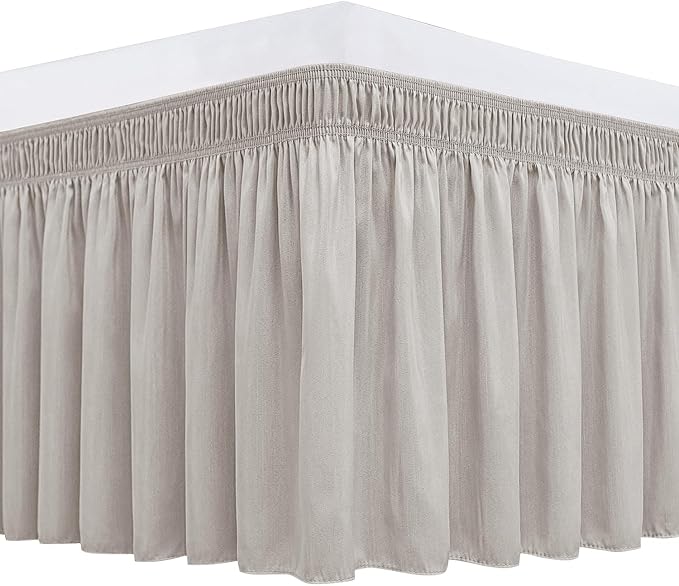 Biscaynebay Wrap Around Bed Skirts for Full & Full XL Beds 15" Drop, Camel Grey Adjustable Elastic Dust Ruffles Easy Fit Wrinkle & Fade Resistant Silky Luxurious Fabric Machine Washable