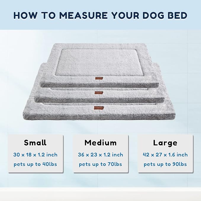 WESTERN HOME Dog Bed for Crate, High Resilience Foam Dog Crate Mat Kennel Pad with Soft Wavy Plush Comfortable Anti-Slip Washable Bed for Large Medium Small Dogs & Cats