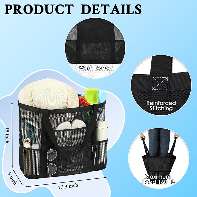 GYEUKHAM Mesh Beach Bag - Large Beach Tote Bag with Multiple Pockets for Family Beach Bag for Toys & Vacation Essentials
