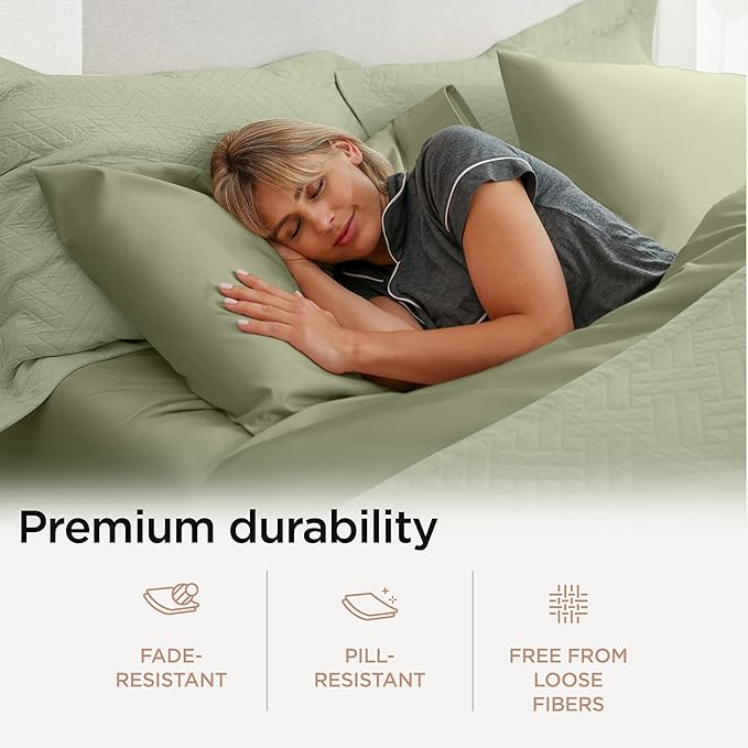 Threadmill Supima Cotton Sheets Queen | 656 Thread Count for Queen Mattress | 4 Piece Luxury Bed Sheets | Sateen Weave Hotel Quality with Elasticized Deep Pocket| Sage Green