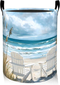 ainori Coastal Laundry Basket, Oxford Cloth Nature Peaceful Dirty Clothes Collapsible Hamper for Room Decor, Ocean Beach and Chair Print Gifts Toy Organizer 19.7 * 15.8 Inch for Bedroom Bathroom Dorm