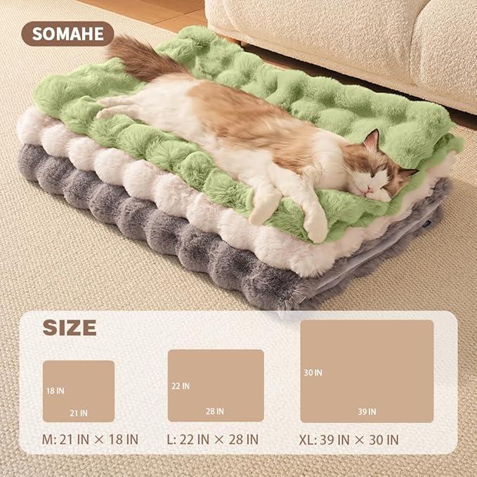 Cat Blanket for Indoor Cats Ultra Soft Plush Faux Fur Kitten Blankets Machine Washable Reversible Pet Throw Protector for Couch Furniture 21"X 18"Fruit Green