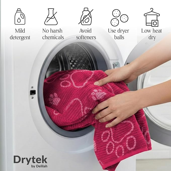 Delilah Home Drytek Dog Towel, Faster Drying, Ultra Absorbent & Odor-Resistant Dog Drying Towel Made from Recycled Bottles, Large 30x54, Quick-Dry & Sand-Resistant for Bath, Beach & Travel (Pink)