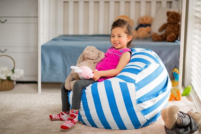 WEKAPO Stuffed Animal Storage Bean Bag Chair Cover for Kids | Stuffable Zipper Beanbag for Organizing Children Plush Toys Large Premium Cotton Canvas (Blue, X-Large)