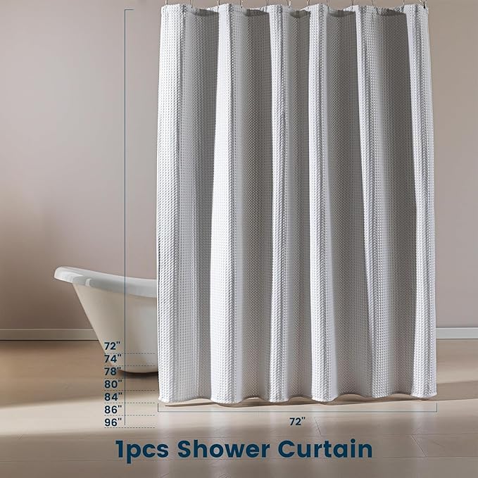 SLEEP ZONE Shower Curtain Liner, Waffle Shower Curtains for Bathroom, Heavy Duty Thick Fabric Shower Curtains - 285GSM Luxury Weighted Polyester Bath Curtain, 72" × 84" (Pure White)
