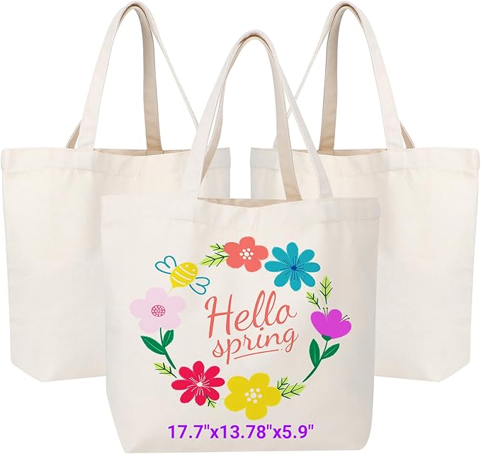 Segarty Canvas Tote Bag, 3 Pack 17.7x13.78x5.9 Blank Canvas Tote Bags for Women, Reusable Tote Bag with Natural Cotton and Shoulder Strap, Bulk for DIY, Grocery Shopping, Beach, Travel，Gift