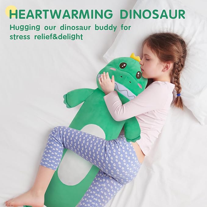HAIJUNYA 36” Large Dinosaur Plush Long Pillow, Cute Green Extra Dinosaur Stuffed Animals, Big Soft Body Pillow Squishy Plushies Toy, Gifts for Kids Boys Girls, Birthdays, Halloween, Christmas