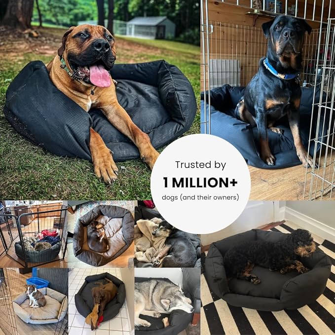K9 Ballistics Tough Ripstop Oval Bolster Dog Bed, Calming Round Den Shape, Scratch Resistant, Machine Washable - Large, Taupe Premium Finish