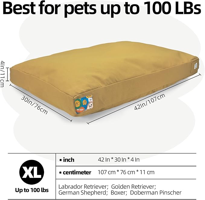 Sytopia 42'' Canvas Indestructible Outdoor Dog Bed with Waterproof Washable Removable Cover for Extra Large Dogs, Indoor and Patio Pet Pad, Yellow