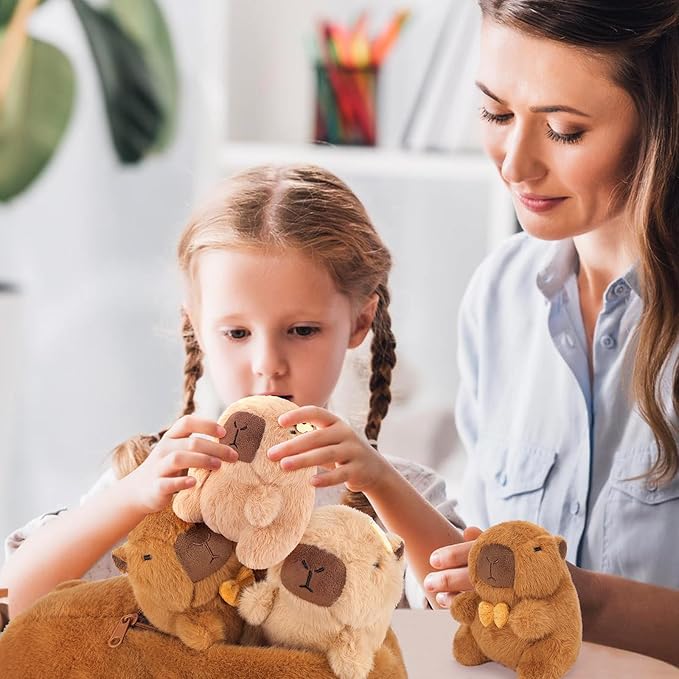 Achwishap 5PCS Capybara Plush,Capybara Stuffed Animal Mommy with 4 Capybaras Babies Plush Toy,Cute Plushie Capybaras Hugging Pillow Cuddle Plushie for Kids Girls Boys Birthday,Capy bara Family 16”