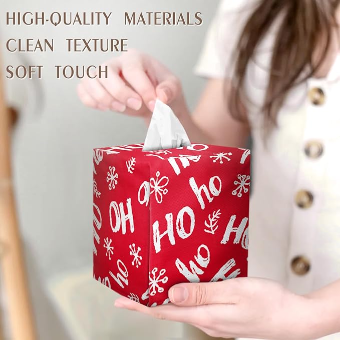 IRADA Tissue Box Cover Square Decorative Tissue Box Holder Cute Funny Cube Tissue Case Cover-Xmas Decor Red HO Tissue Box Cover