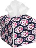 PVC Tissue Box Cover Holder,Skull Square Decorative Organizer,5.2"X5.2"X5.2" Tissue Case for Bathroom,Tabletop,Car,Office