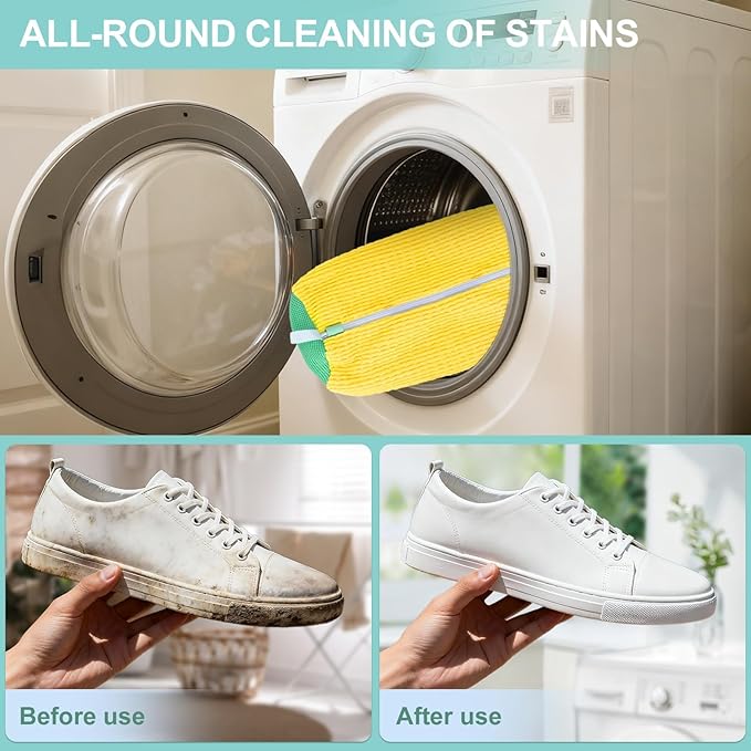 2PCS Shoe Washing Machine Bag, Reusable Shoe Laundry Bags for Sneakers for Washer & Dryer, 360° Shoes Cleaning Bag with Sturdy Zipper - Fits All Shoes Types & Sizes