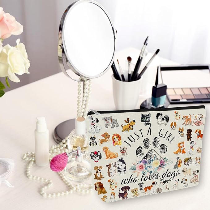 Girlly Dog Mom Makeup Bag Valentines Day Gift: Cute Cosmetic Bag Just A Girl Who Loves Dogs For Daughters, Sisters, Friends,Teen Girls & Women.Ideal Gift For Travel, Birthdays, & Christmas.