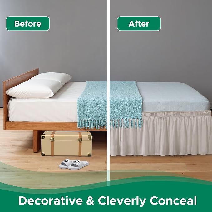Biscaynebay Wrap Around Bed Skirts for King & Cal King Beds 17" Long Drop, Camel Grey Adjustable Elastic Dust Ruffles Easy Fit Wrinkle Resistant Silky Luxurious Fabric Machine Washable