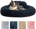 PetJett Calming Dog Beds Large Sized Dog - 36'' Round Bed, Anti-Slip & Washable Super Soft Donut Bed, Fluffy Faux Fur Anti-Anxiety Premium Comfort Pet Bed, Fits Dogs up to 80 lbs - Dark Grey