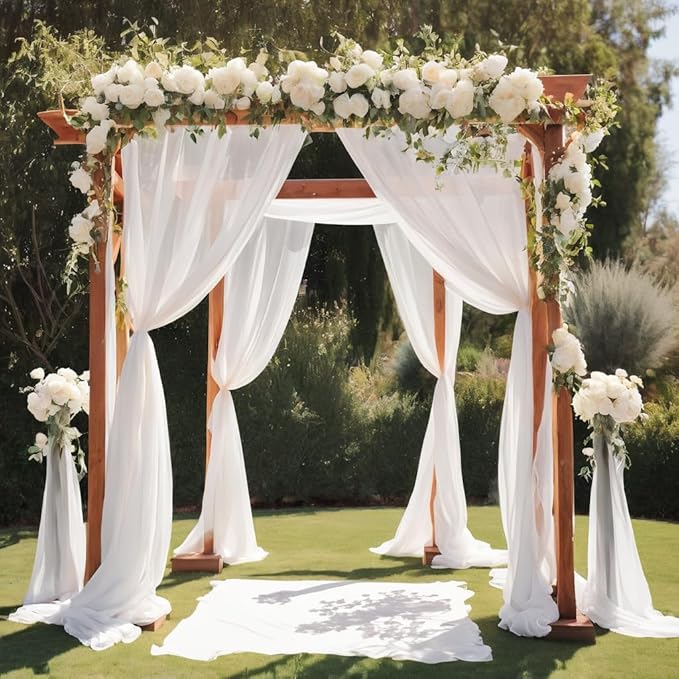 Barcelonetta | Chiffon Fabric | Decoration, Drapery Fabric | Wedding, Gender Reveal, Baby Shower, Birthday | for Arbor, Arch, Canopy, Table and Chair Decoration (White, 10 Yards)