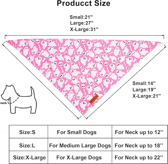 ADOGGYGO Halloween Dog Bandana, Pink Pumpkin Ghost Pet Scarf, Premium Durable Fabric, Adjustable Fit Female Halloween Bandanas for Extra Large Dogs Pets (X-Large)