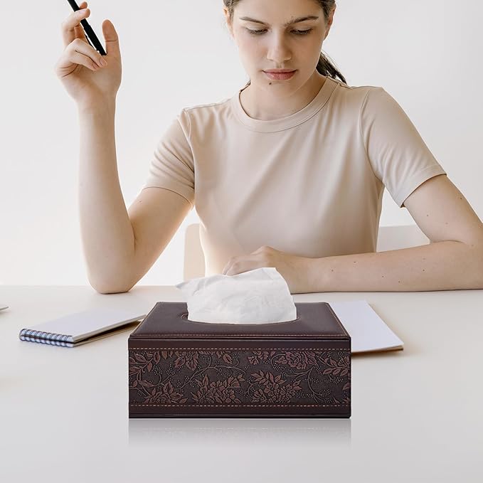 XNONE PU Leather Tissue Box Cover Tissue Box Holder Rectangle Tissues Organizer with Magnetic Bottom,Decorative Napkin Caddy for Vanity Dresser Night Stand Table Countertop Home Office Car,Retro
