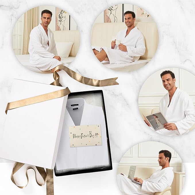 FashGudim Terry Cloth Robes for Men Big and Tall Short Mens Kimono Robe Super Absorbent Spa Bathrobe Calf Length With Pockets