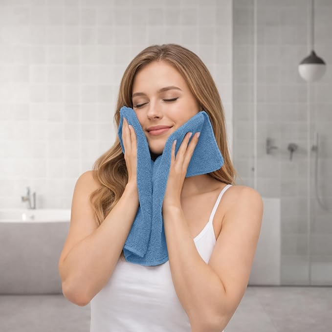 RIVERSIDE Pack of 8 Towels Set, 2 Large Bath, 2 Hand, 4 Face Washcloths, 100% Cotton Hotel Quality, Super Soft, Quick Dry, Highly Absorbent Perfect for Bathroom, Medium Blue
