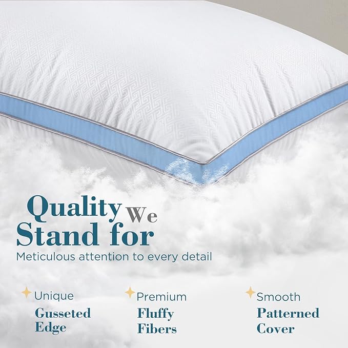 viewstar Pillows Queen Size Set of 2, Hotel Quality Cooling Down Alternative Gusseted Bed Pillows for Side, Back, or Stomach Sleepers, Light Blue