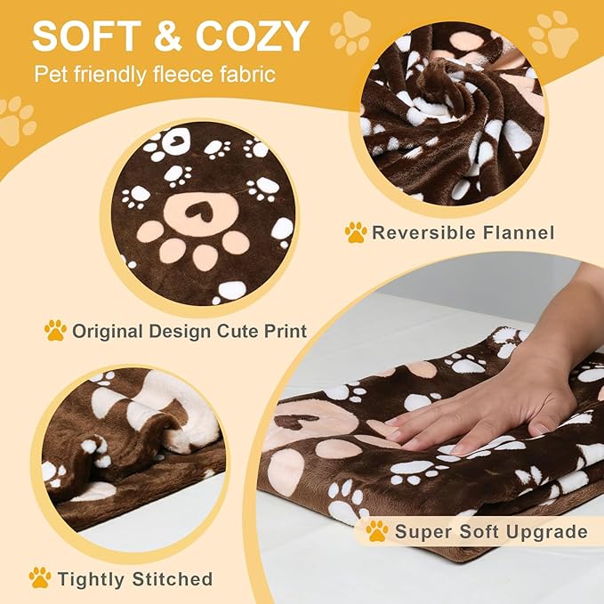 Gowyeg Dog Blanket, Soft Fleece Dog Blankets for Small Medium Dogs, Fluffy Flannel Pet Cat Puppy Blanket Mat Cover for Bed Couch, Cute Paw Print Throw Blanket for Dogs,Brown, 40"X30"