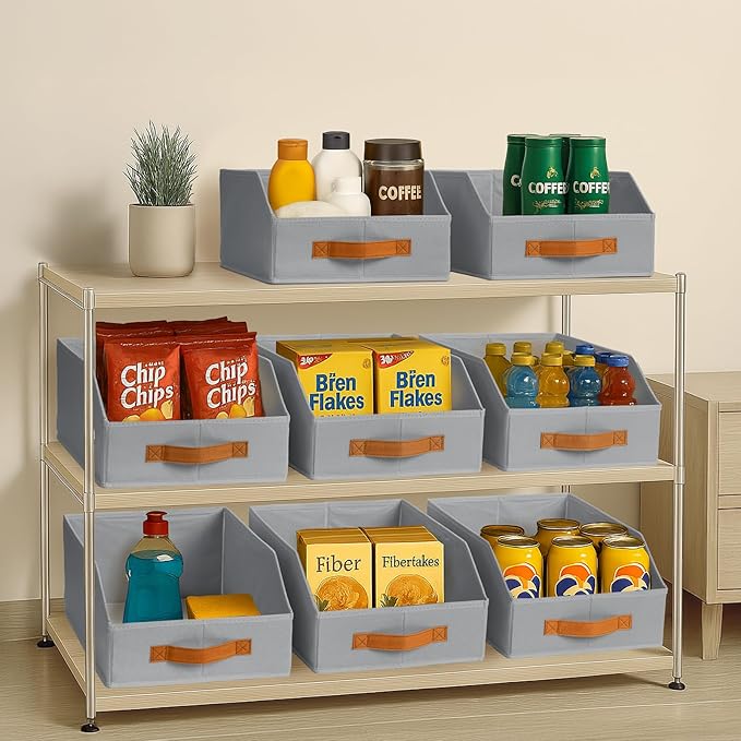 Homsorout Fabric Storage Bins for Organizing - 10 Pack Large Trapezoid Collapsible Storage Bins with Front Handle, Closet Organizers and Storage for Bedroom, Home Shelves, Small Spaces, Grey