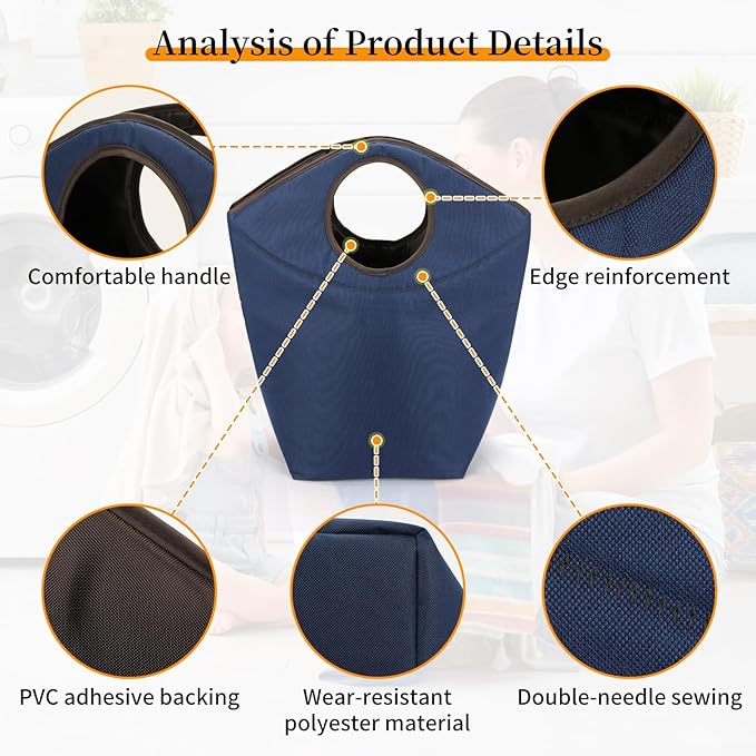 Foldable Storage Hamper Bag with Soft Padded Handle, 17.7x17x9.5inch Multi-Purpose Oxford Fabric Laundry Basket, Collapsible Storage Bag for Home, Bedroom, Dormitory, Travel & Outdoor