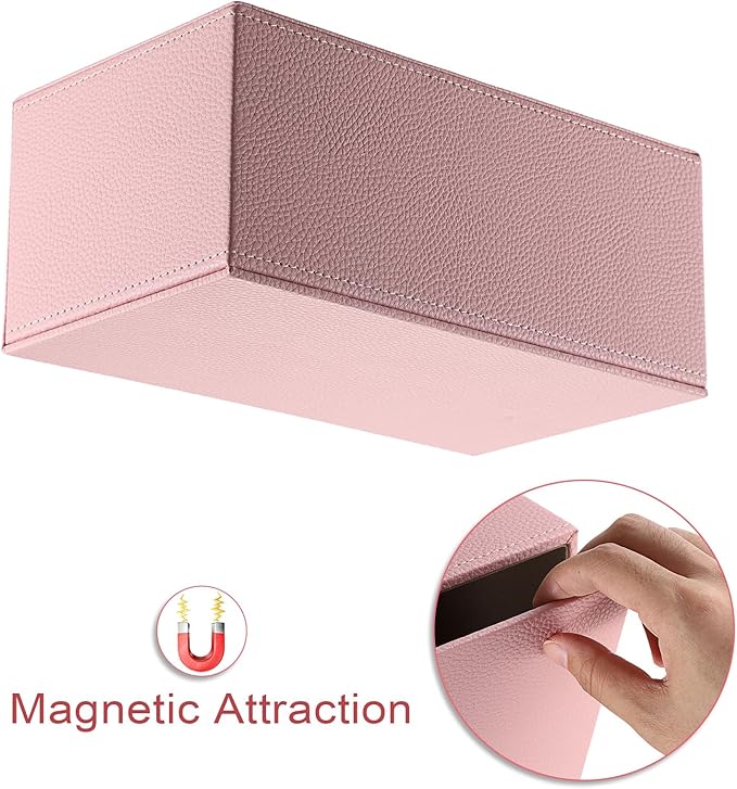Sumnacon Tissue Box Cover Rectangle Tissue Box Stylish PU Tissue Box Holder with Magnetic Bottom, Decorative Leather Tissue Holders for Living Room Bathroom Table Desk Home Office Car, Pink