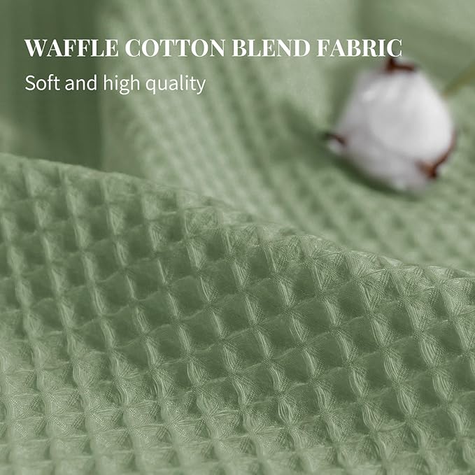 River Dream Sage Green Fabric Shower Curtain Set, Cotton Blend, Waffle Weave, with Snap in Replacement Liner，71 x 86 inches