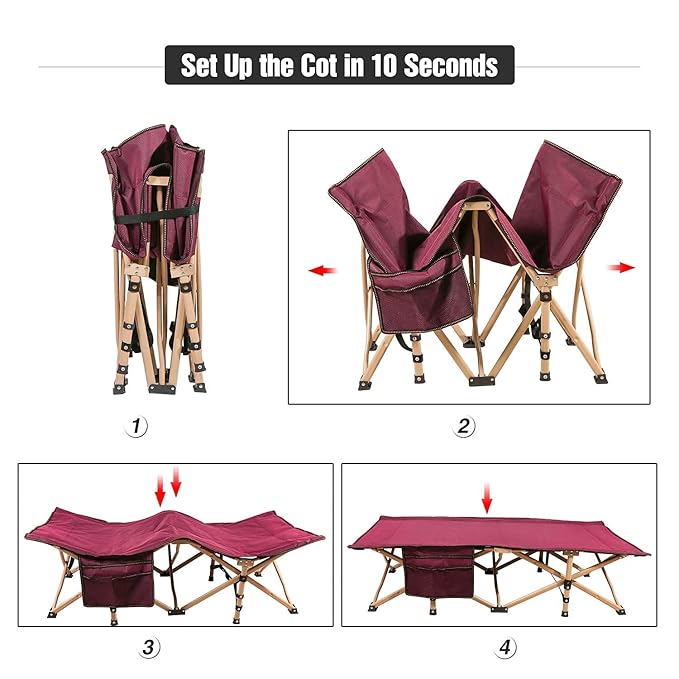 REDCAMP Extra Long Kids Cot for Sleeping 2-7 Years, Portable Travel Toddler Cot Bed with Carry Bag, Lightweight for Outdoor Indoor Home, New Wine Red 53''x26'', 2 Pack