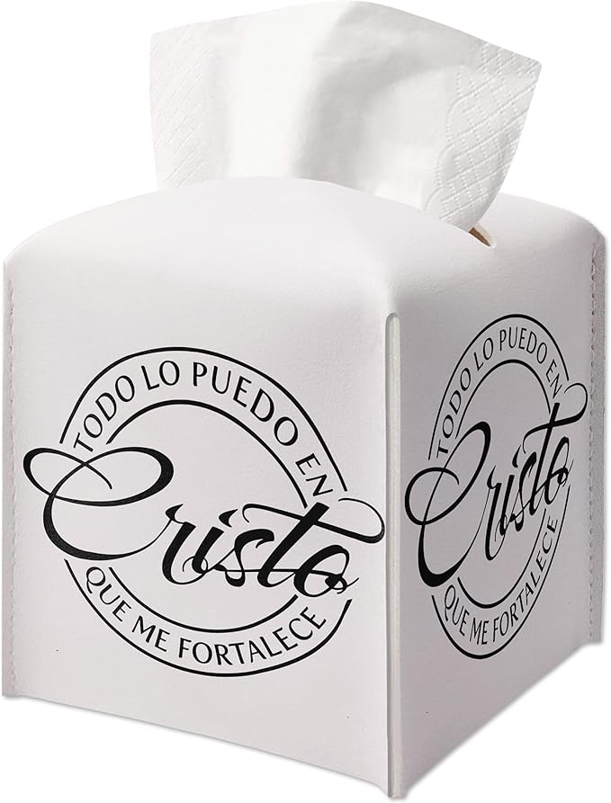 Christian Gifts Square Tissue Box Cover, Inspirational Quote Gift Ideas for Family Friends, Religious Cristo Decor for Bathroom Office, Housewarming New Home Favor-(5.2 Inches)