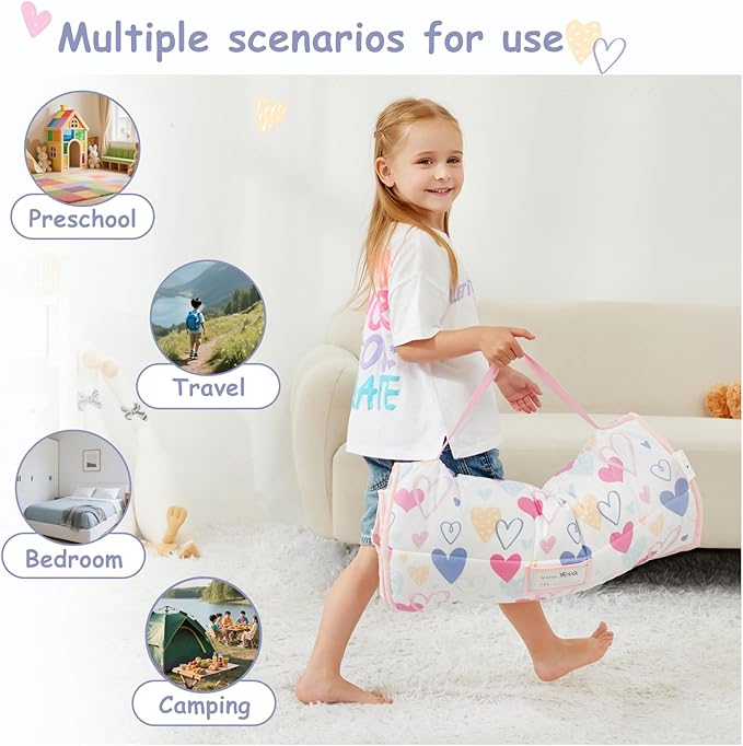 Toddler Nap Mat with Pillow and Blanket, Extra Large Rolled Napping Mats,Toddler Sleeping Bag for Daycare,Kids Sleeping Bags for Sleepover,Toddler Sleeping Bag Camping
