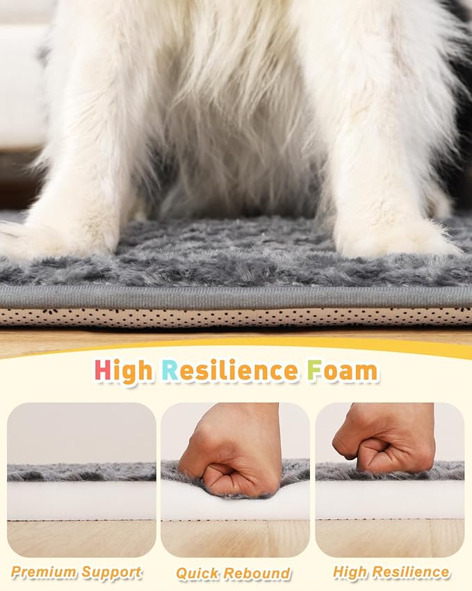 Small Dog Bed for Crate High Resilience Foam Crate Pad Mat for Medium Dogs Washable Anti-Slip,23" x 17",Dark Gray