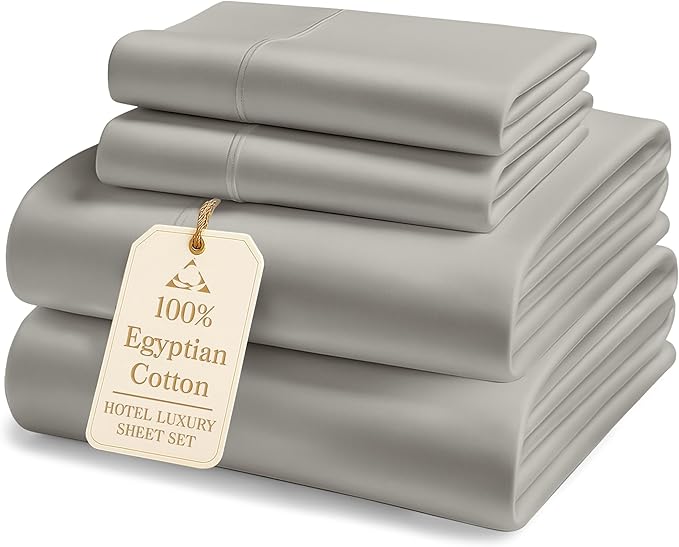 100% Egyptian Cotton Sheets King Size - 1000 Thread Count Naturally Cooling & Breathable Sateen King Size Sheets Set, Ultra-Soft & Durable Hotel Luxury Sheets with 15" Snug Fit Deep Pockets - Silver