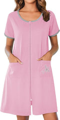Ekouaer Zip Up Robes for Women Short Sleeves Zipper House Coat Short Bathrobes Lightweight Nightgown with Pockets S-3XL