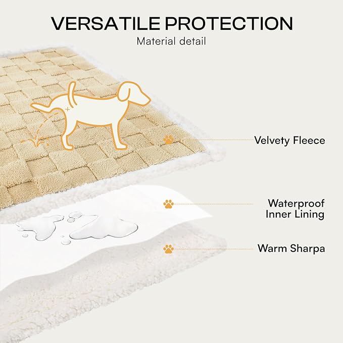Luciphia Waterproof Dog Blanket for Medium Dogs Washable Soft Sherpa Fleece Cat Blankets with 3D Jacquard Cozy Calming Reversible Couch Protector Furniture Protection for Pet, Beige White, 57x40 inch